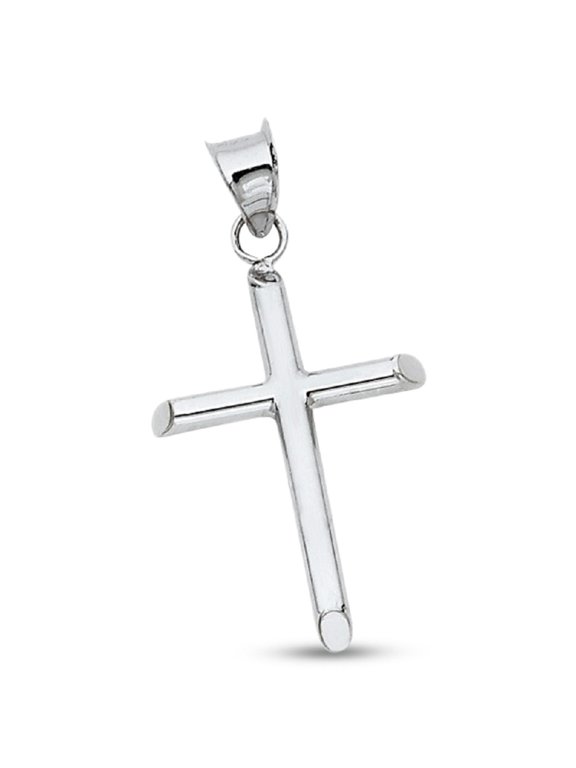 14k White Gold Cross Pendant Plain Charm Religious Style Classic Polished Genuine 26 x 17 mm