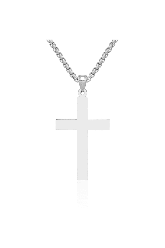 14K Solid White Gold Latin Mexican Holy Cross Necklace Religious Chain Pendant Jesus Christ Charm