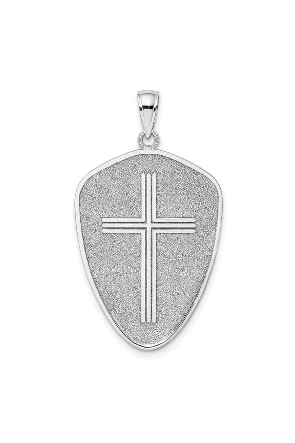 14k White Gold Cross Shield Pendant Necklace for Men and Women with Sandblasted Texture Christian Symbol Spiritual Faith Jewelry Religious Statement Accessory