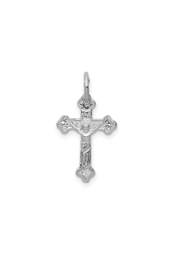 14k White Gold Crucifix Cross Pendant Necklace for Men and Women with Fleur Detailing Textured Design Sacred Christ Figure Religious Jewelry Symbol of Faith