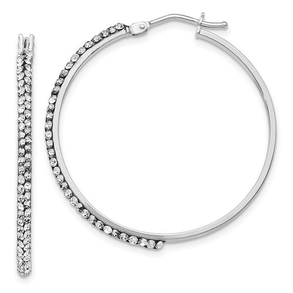 14k White Gold Crystal Hinged Hoop Earrings - 2.1 Grams - Measures 33x25mm Wide 6mm Thick