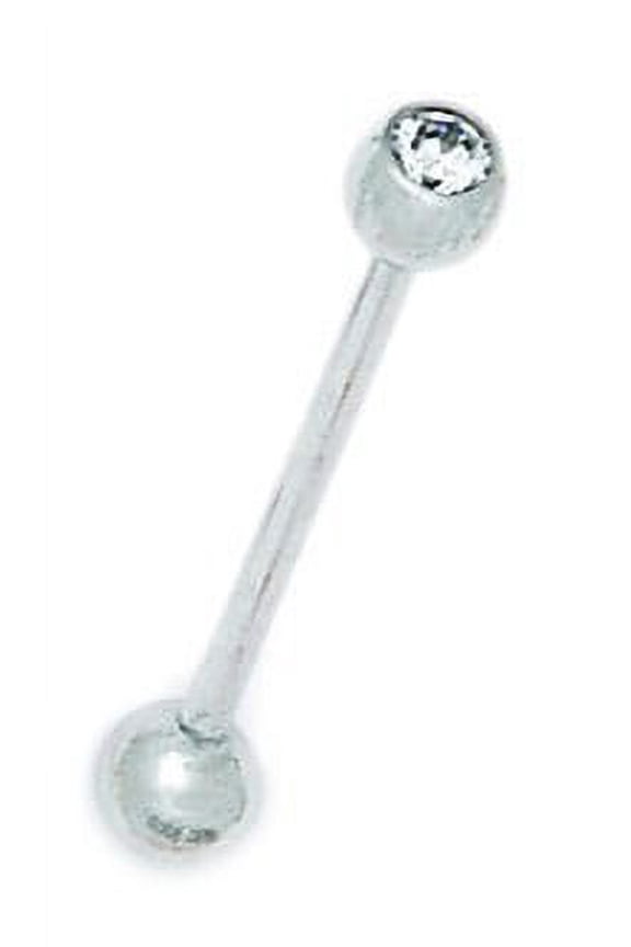 14k White Gold Cubic Zirconia 14 Gauge Barbell Body Piercing Jewelry Tongue Bar