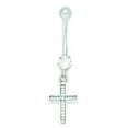thumbnail image 1 of 14k White Gold Cubic Zirconia 14 Gauge Cross Body Jewelry Belly Ring - Measures 37x10mm, 1 of 2