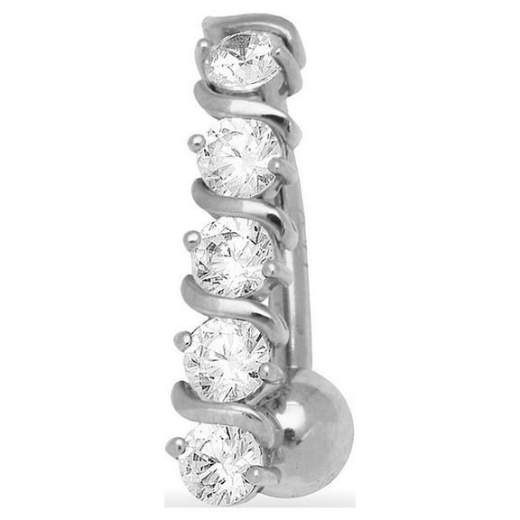14k White Gold Cubic Zirconia 14 Gauge Fancy Body Jewelry Belly Ring - Measures 21x5mm