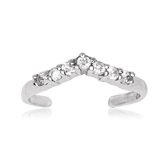 14k White Gold Cubic Zirconia Adjustable V Shape Body Jewelry Toe Ring