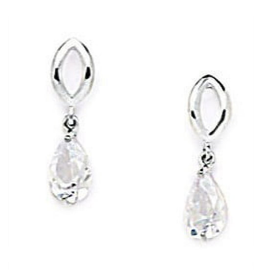 14k White Gold Cubic Zirconia Fancy Pear Drop Screw-Back Earrings - Measures 15x4mm