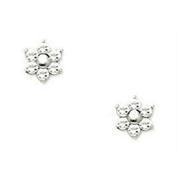 14k White Gold Cubic Zirconia Medium Flower Shape Screw-Back Earrings - Measures 6x5mm