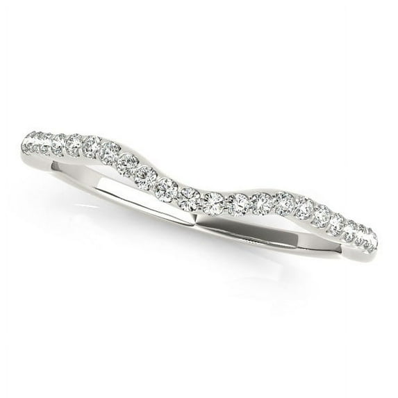14k White Gold Curvy Wedding Ring Round Diamonds (1/8 cttw) Size 9
