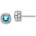 thumbnail image 1 of 14k White Gold Cushion Blue Topaz and Diamond Earrings - 7.3mm, 1 of 5
