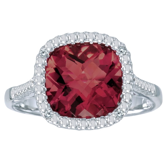 14k White Gold Cushion Cut Garnet And Diamond Ring
