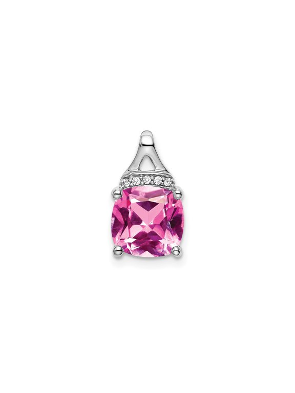 14k White Gold Cushion Cut Pink Gemstone Pendant with Diamond Accents, Fine Jewelry Necklace for Women, Elegant Modern Charm Symbolizing Love and Femininity