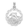 thumbnail image 1 of 14k White Gold Cut-out Jumping Dolphins Pendant Necklace 17.45x17.45mm Wide 0.65mm Thick Pendant for Women, 1 of 2