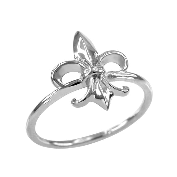 14k White Gold Dainty Fleur-de-Lis Ring (Size 7)