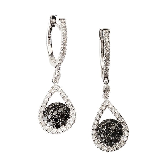 14k White Gold Dangling Earring with White and Black Diamonds Total 1.16 Cttw H-I SI2-I1