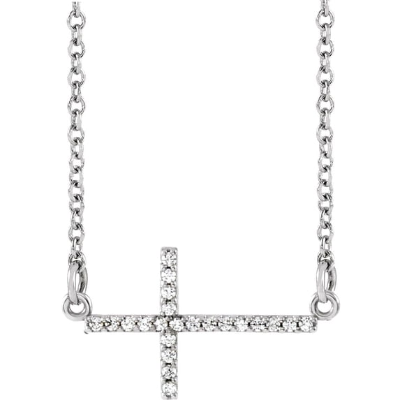 14k White Gold Diamond 0.13 Dwt Polished 1/8 Dwt Diamond Sideways Religious Faith Cross Necklace Pendant Necklace for Wo