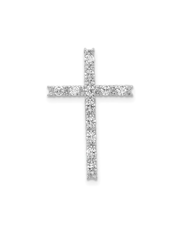 14k White Gold Diamond Accent Cross Pendant Necklace for Men and Women High Polish Minimalist Religious Jewelry for Daily Wear or Statement Layering Piece