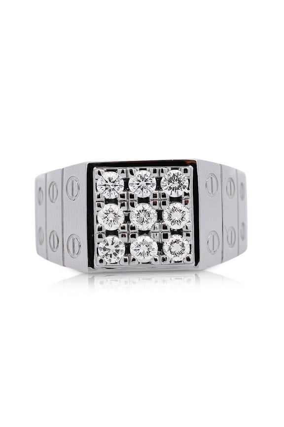 14k White Gold Diamond Cluster Mens Watch Link Style Ring