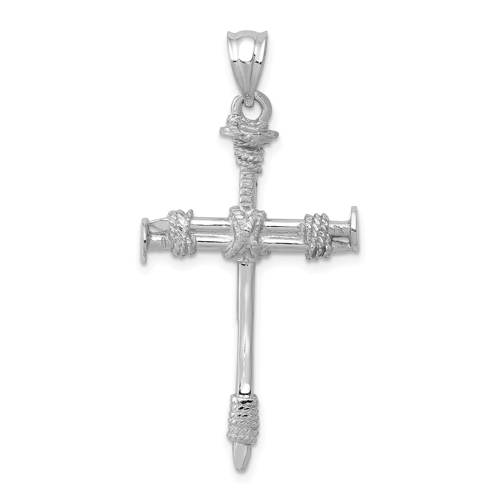 14k White Gold Diamond Cut Cross Pendant for Men and Women with Textured Nail Design Latin Style Religious Jewelry for Daily Wear Spiritual Necklace Charm Layered Look