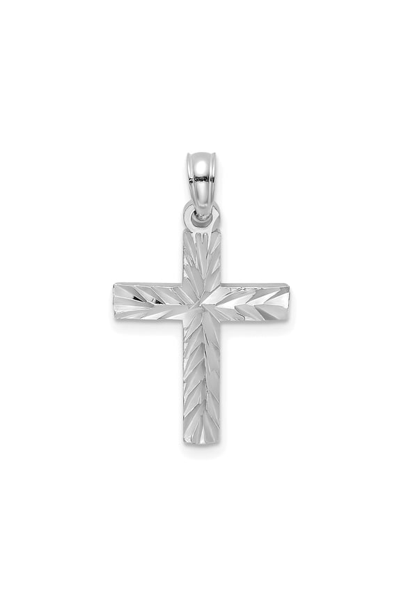 14k White Gold Diamond Cut Cross Pendant Necklace for Men and Women High Polish Modern Religious Jewelry with Geometric Design and Faith Inspired Style