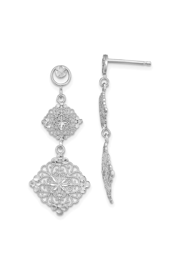 14k White Gold Diamond Cut Filigree Medallion Drop Earrings Fine Jewelry For Women Gifts For Her