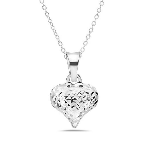 14k White Gold Diamond Cut Heart Necklace