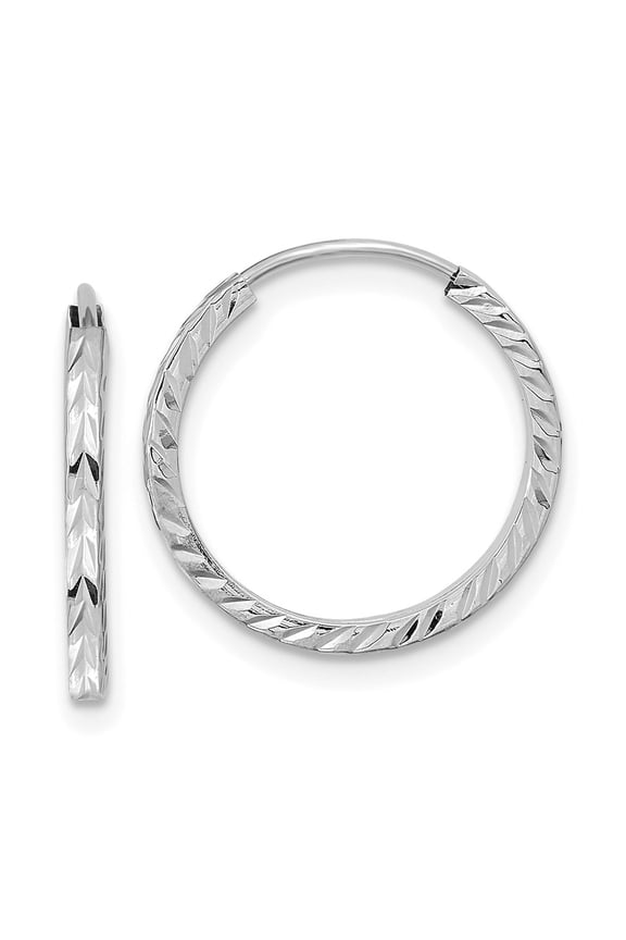 14k White Gold Diamond Cut Square Shape Tube Endless Hoop Earrings Fine Jewelry For Women Gifts For Her