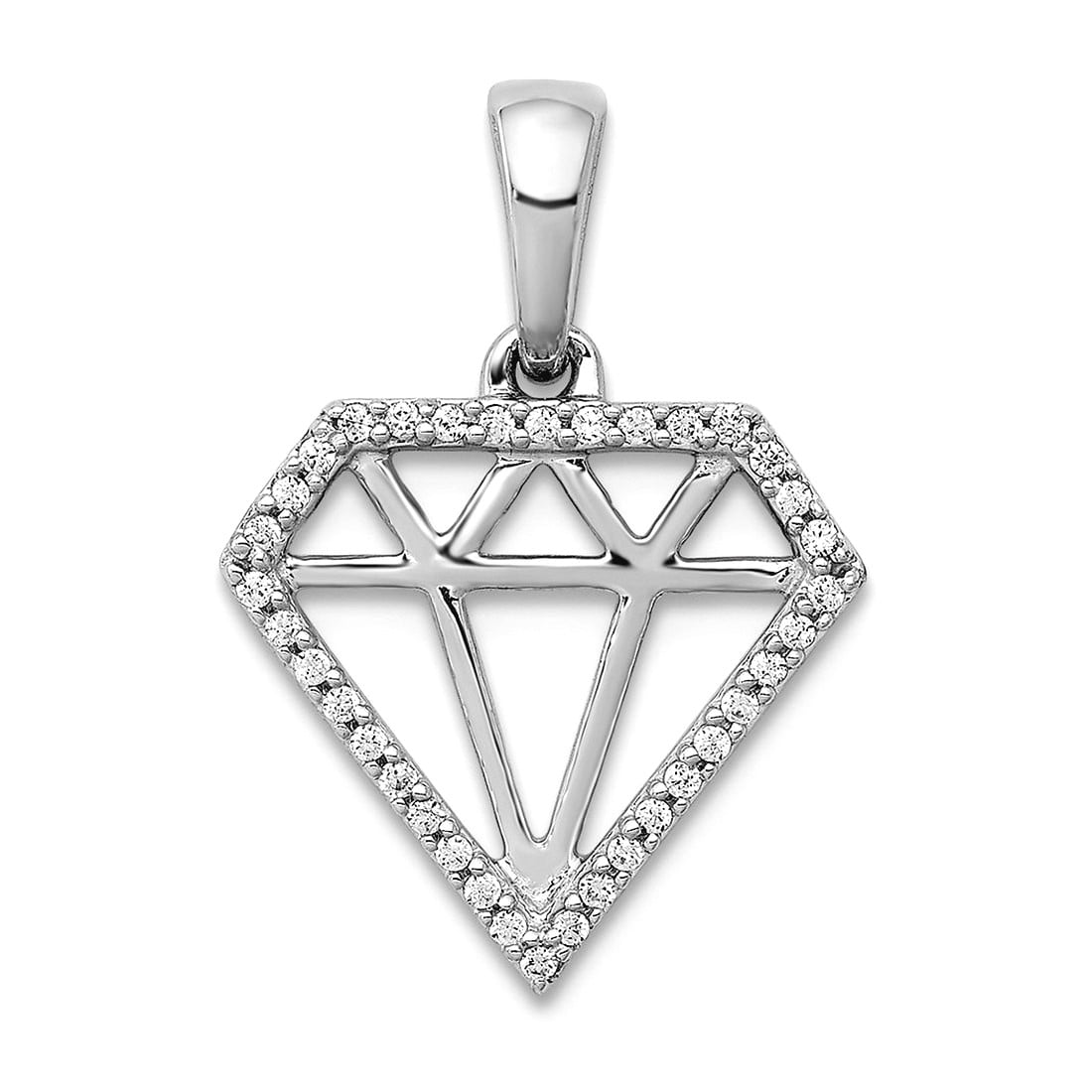 14k White Gold Diamond Diamond Shape Pendant Necklace 17.59x12.5mm Wide ...