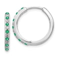 thumbnail image 1 of 14k White Gold Diamond & Emerald Hinged Hoop Earrings, 1 of 2