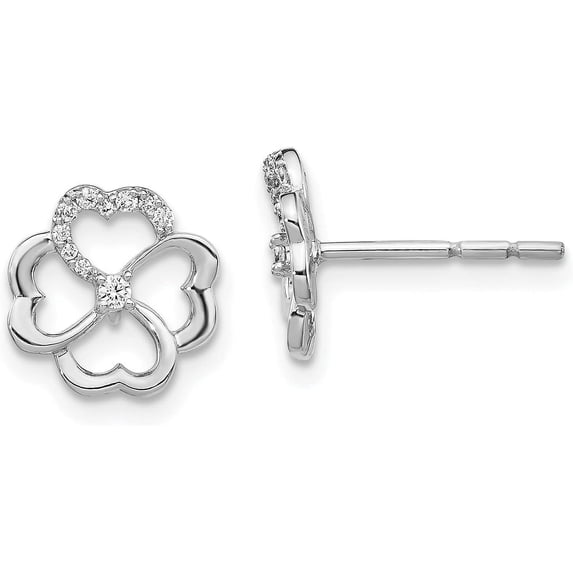 14k White Gold Diamond Fancy Clover Earrings - 9mm Natural Diamonds
