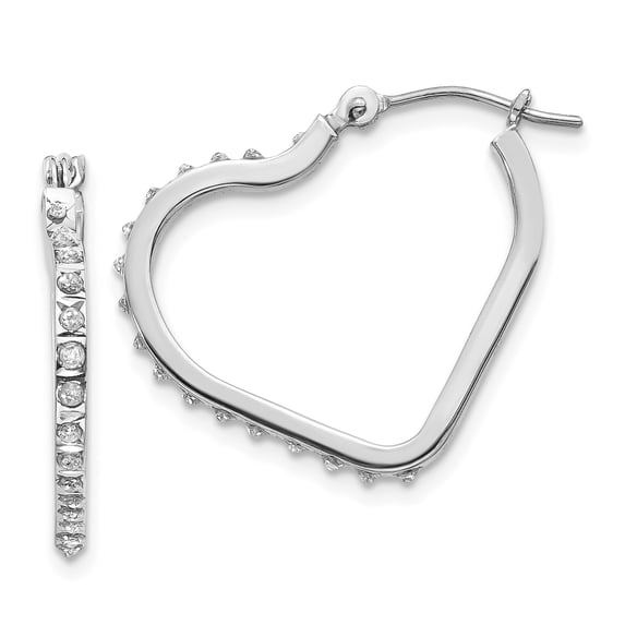14k White Gold Diamond Fascination Heart Hinged Hoop Earrings