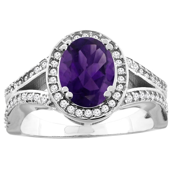 14k White Gold Diamond Halo Genuine Tanzanite Ring Split Shank Oval 8x6mm, size 7.5