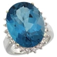 thumbnail image 1 of 14k White Gold Diamond Halo Natural London Blue Topaz Ring Large Oval 18x13mm, size 9, 1 of 4