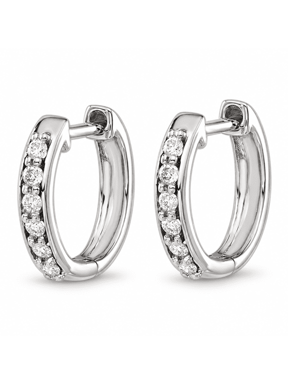 14k White Gold Diamond Hinged Hoop Earrings For Women-Lab Grown Diamond White Gold Earings