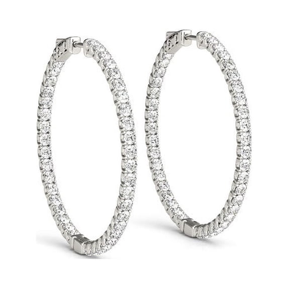 14k White Gold Diamond Hoop Earrings Shared Prong Setting (2 cttw)