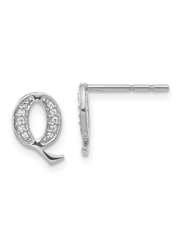 14k White Gold Diamond Initial Q Post Earrings
