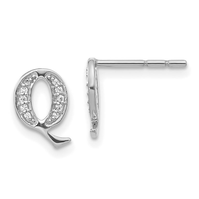 14k White Gold Diamond Initial Q Earrings EM4170Q