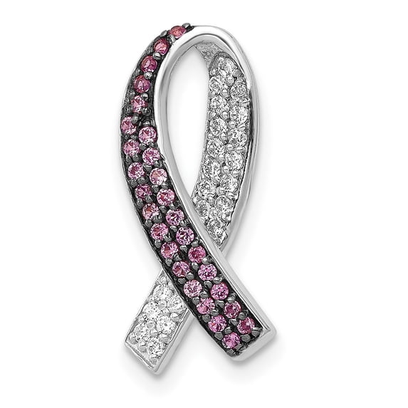 14k White Gold Diamond Lab Created Pink Sapphire Awareness Slide Pendant Charm