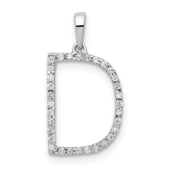 14k White Gold Diamond Letter D Initial Pendant Charm