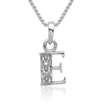 thumbnail image 1 of 14K Solid White Gold Diamond Dainty Letter E Initial Name Monogram Necklace Chain Pendant Charm with chain 20inch, 1 of 8