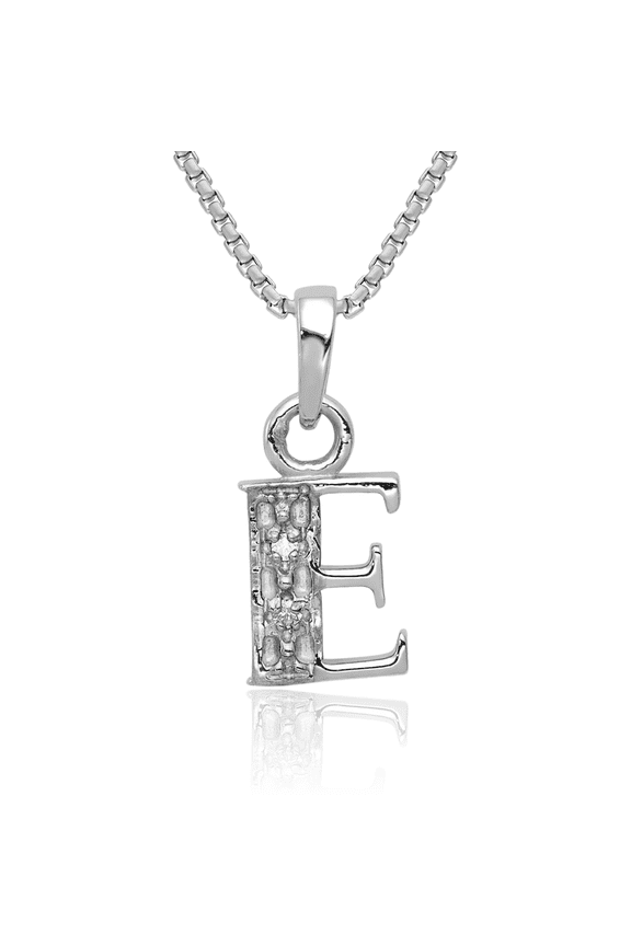 14K Solid White Gold Diamond Dainty Letter E Initial Name Monogram Necklace Chain Pendant Charm with chain 20inch