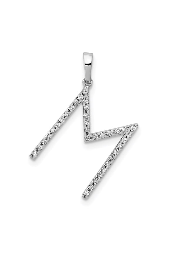 14k White Gold Diamond Letter M Initial Pendant Charm
