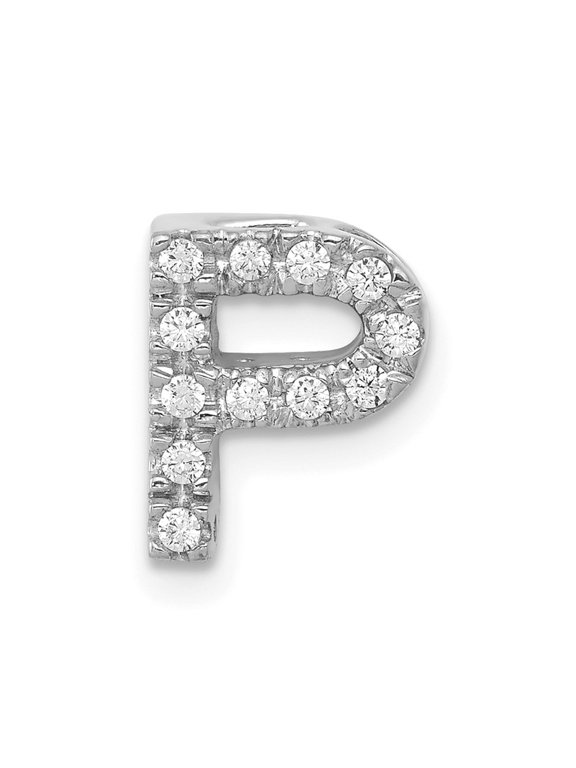 14k White Gold Diamond Letter P Initial Charm Pendant