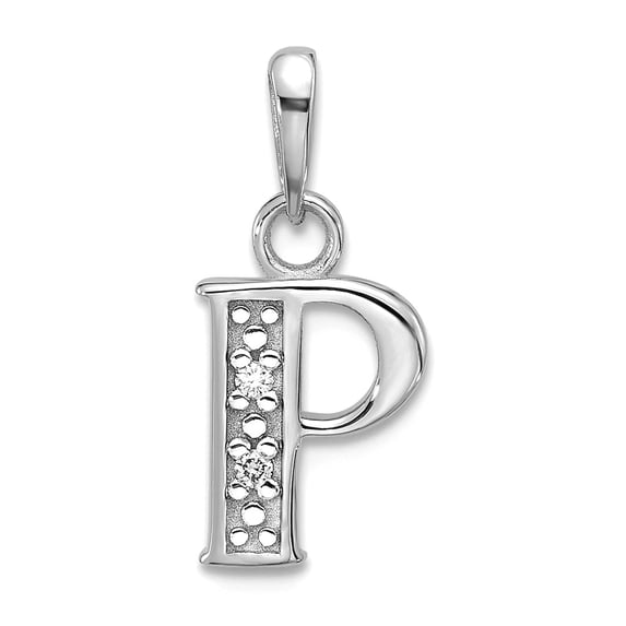 14k White Gold Diamond Letter P Initial Pendant Necklace 18.5mm Long Pendant for Women