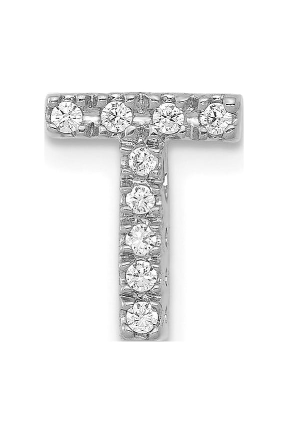 14k White Gold Diamond Letter T Initial Charm Pendant