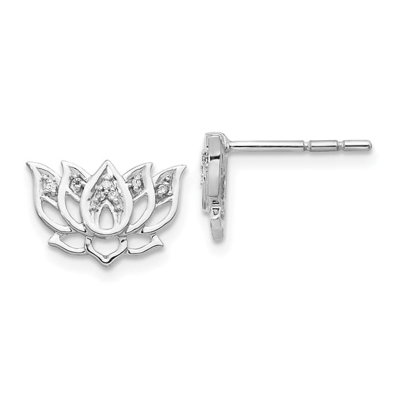 14k White Gold Diamond Lotus Flower Earrings 14k White Gold Earrings