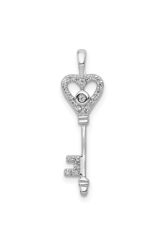 14k White Gold Diamond Love Heart Key Pendant Necklace Jewelry for Women - .10 dwt