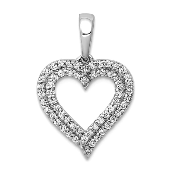 14k White Gold Diamond Love Heart Pendant Necklace 19.2x13mm Wide Pendant for Women - .25 dwt