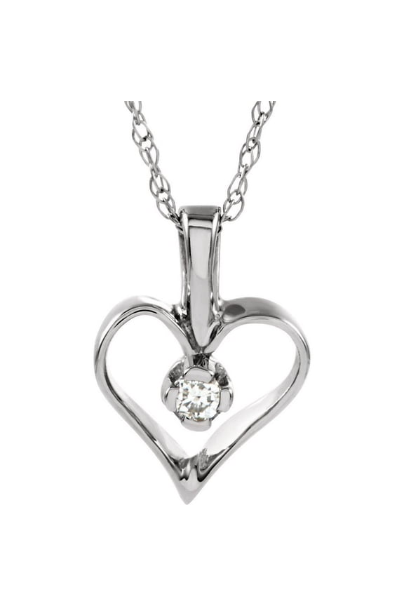 14k White Gold Diamond Love Heart Pendant Necklace With Chain .03ct - Chain Necklace for Women and Men