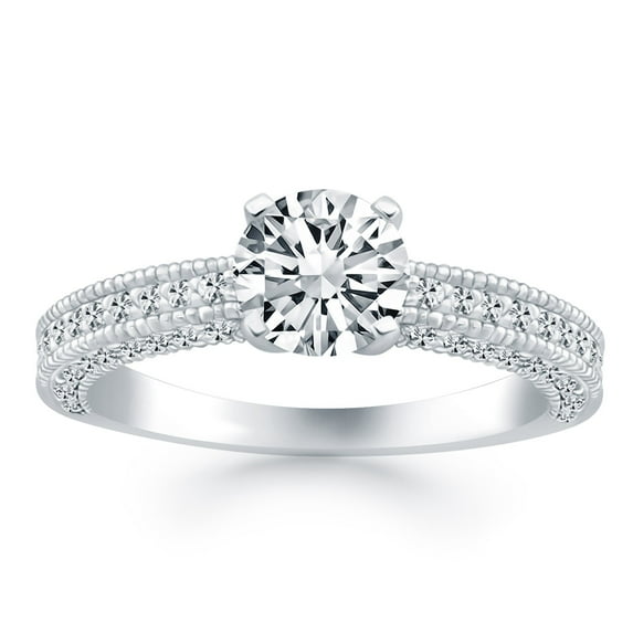 14k White Gold Diamond Micropave Milgrain Engagement Ring Size 8