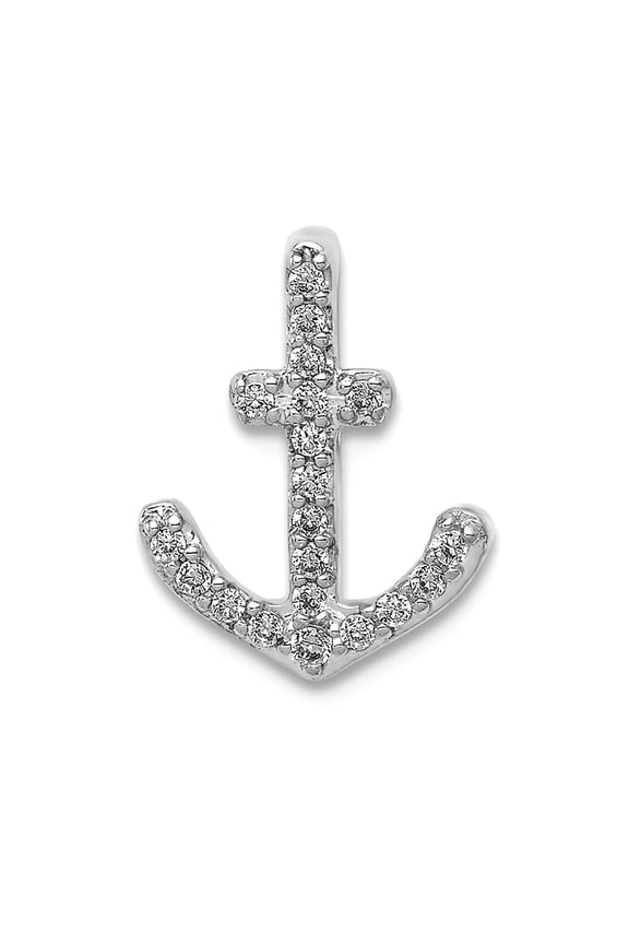 14k White Gold Diamond Nautical Ship Mariner Anchor Chain Slide Pendant 12.85mm long Chain Necklace for Women and Men